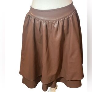 T vegan layered camel coloured skirt size large faux leather